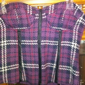 Purple plaid bustier with black satin piping